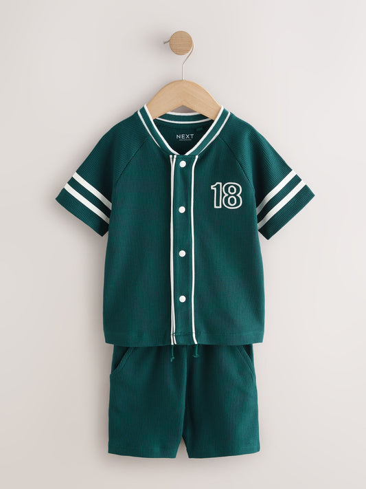 Teal Blue Short Sleeve Varsity Shorts Set (3mths-7yrs) image 1