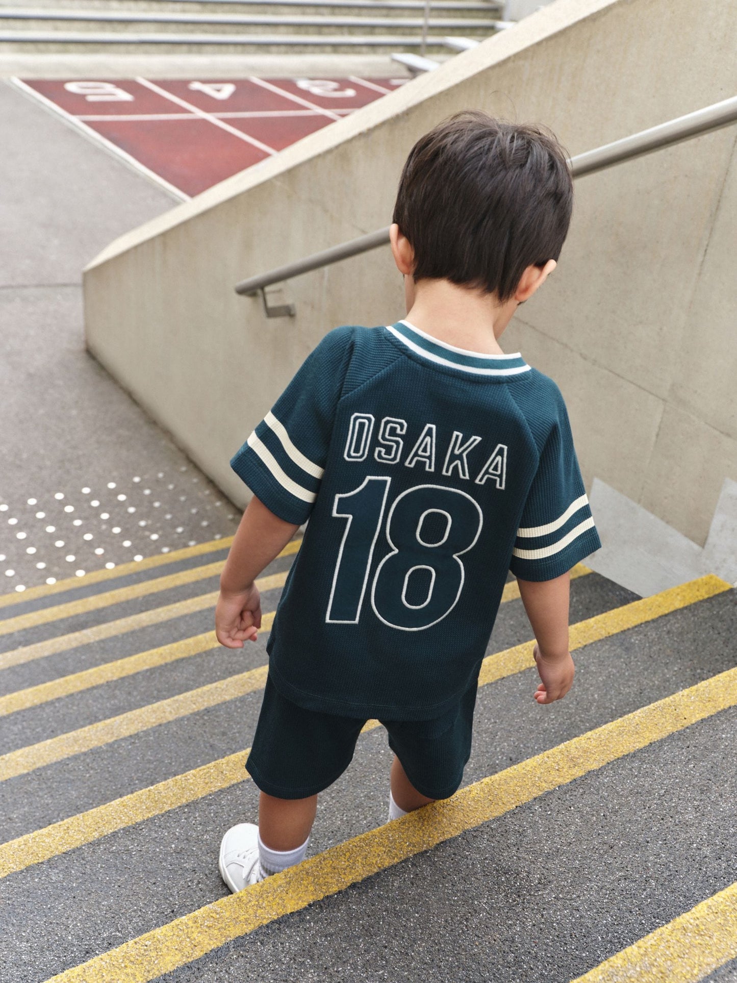 Teal Blue Short Sleeve Varsity Shorts Set (3mths-7yrs) image 4