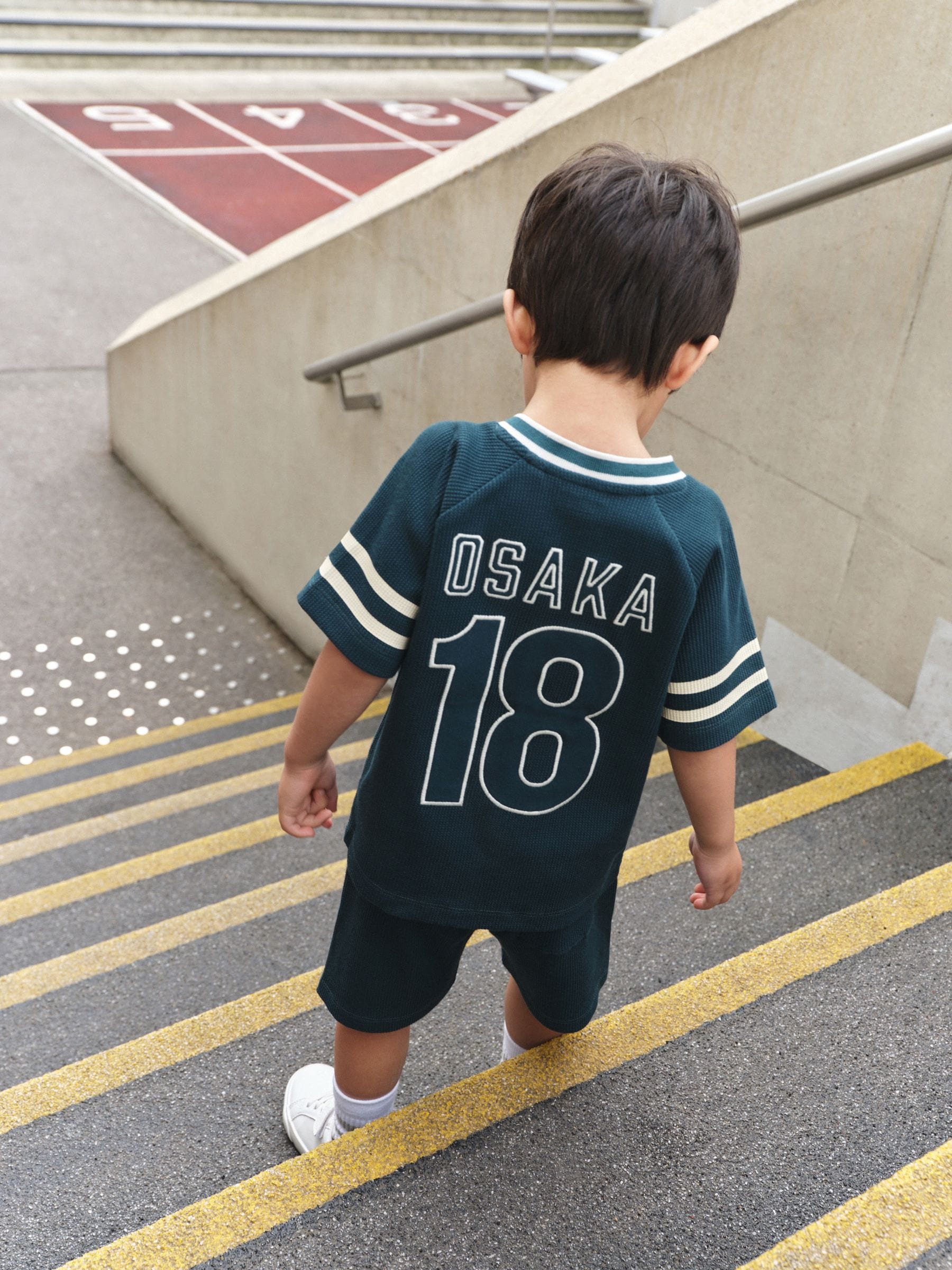 Teal Blue Short Sleeve Varsity Shorts Set (3mths-7yrs) image 4