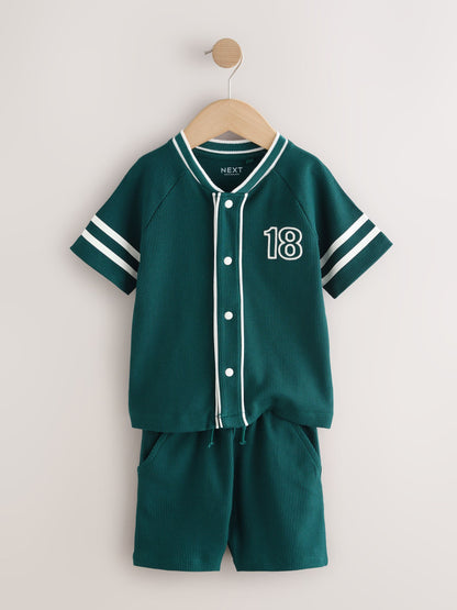 Teal Blue Short Sleeve Varsity Shorts Set (3mths-7yrs) image 5