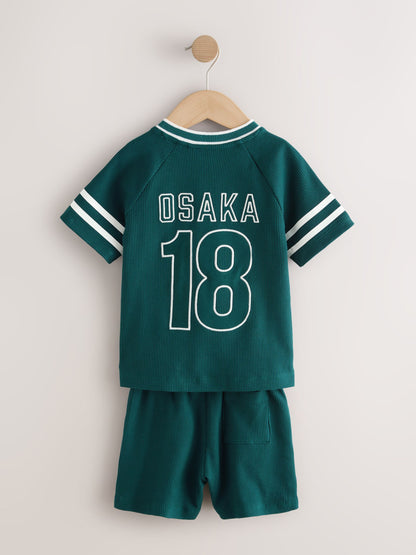 Teal Blue Short Sleeve Varsity Shorts Set (3mths-7yrs) image 6