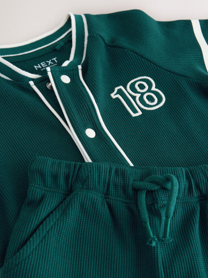Teal Blue Short Sleeve Varsity Shorts Set (3mths-7yrs) image 7
