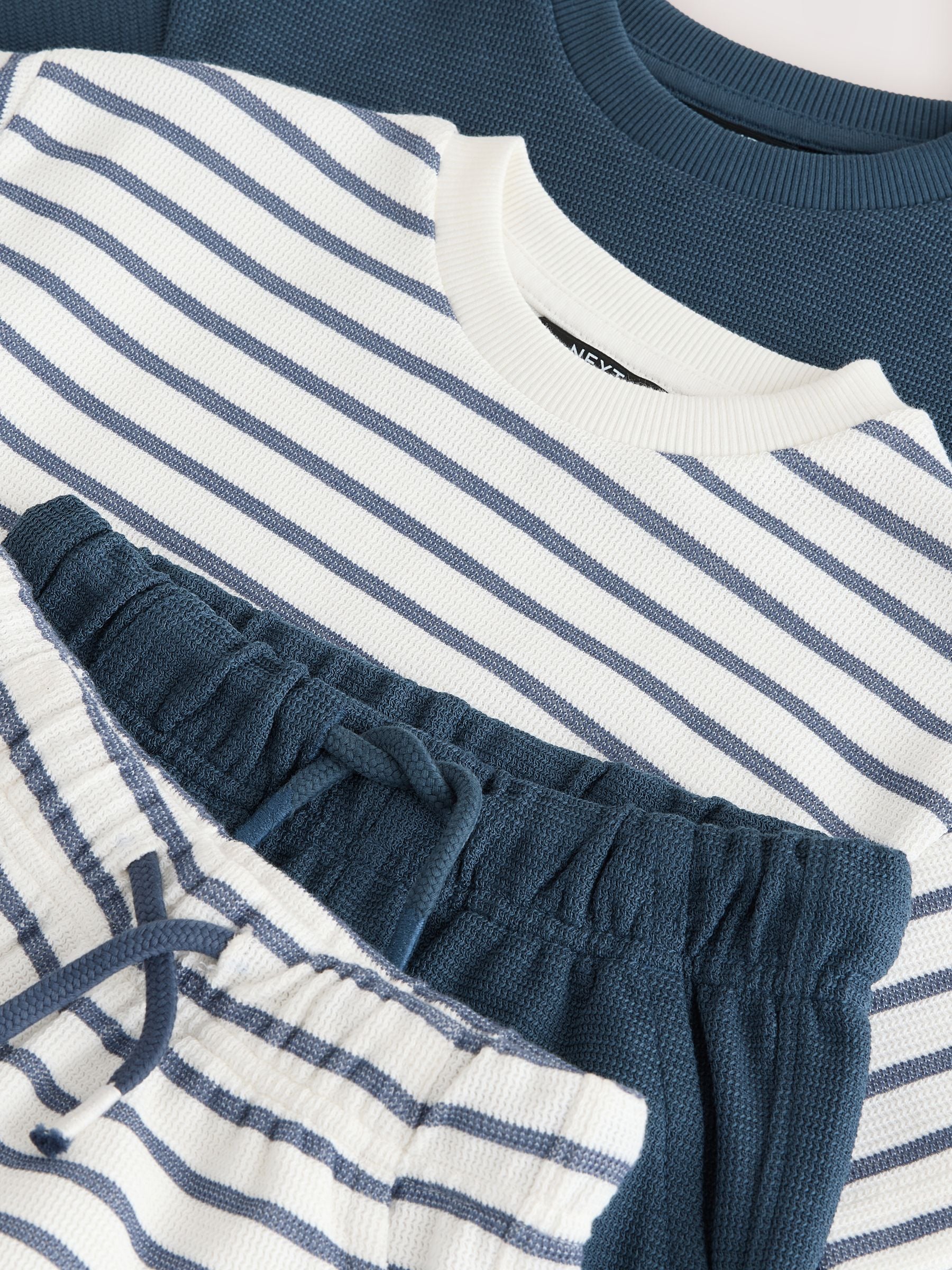 Blue/White Stripe Short Sleeve T-Shirt and Shorts Set 2 Pack (3mths-7yrs) image 10