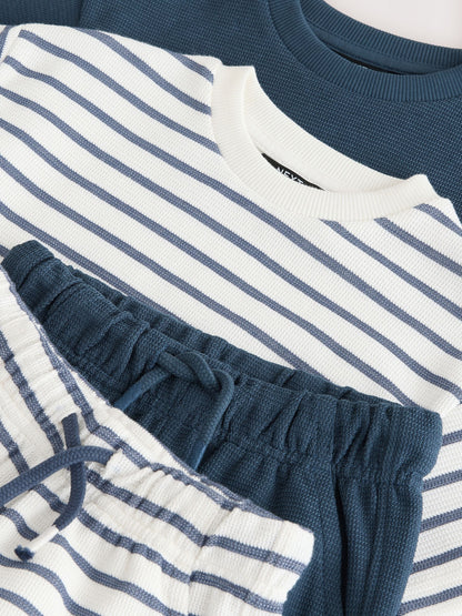 Blue/White Stripe Short Sleeve T-Shirt and Shorts Set 2 Pack (3mths-7yrs) image 10