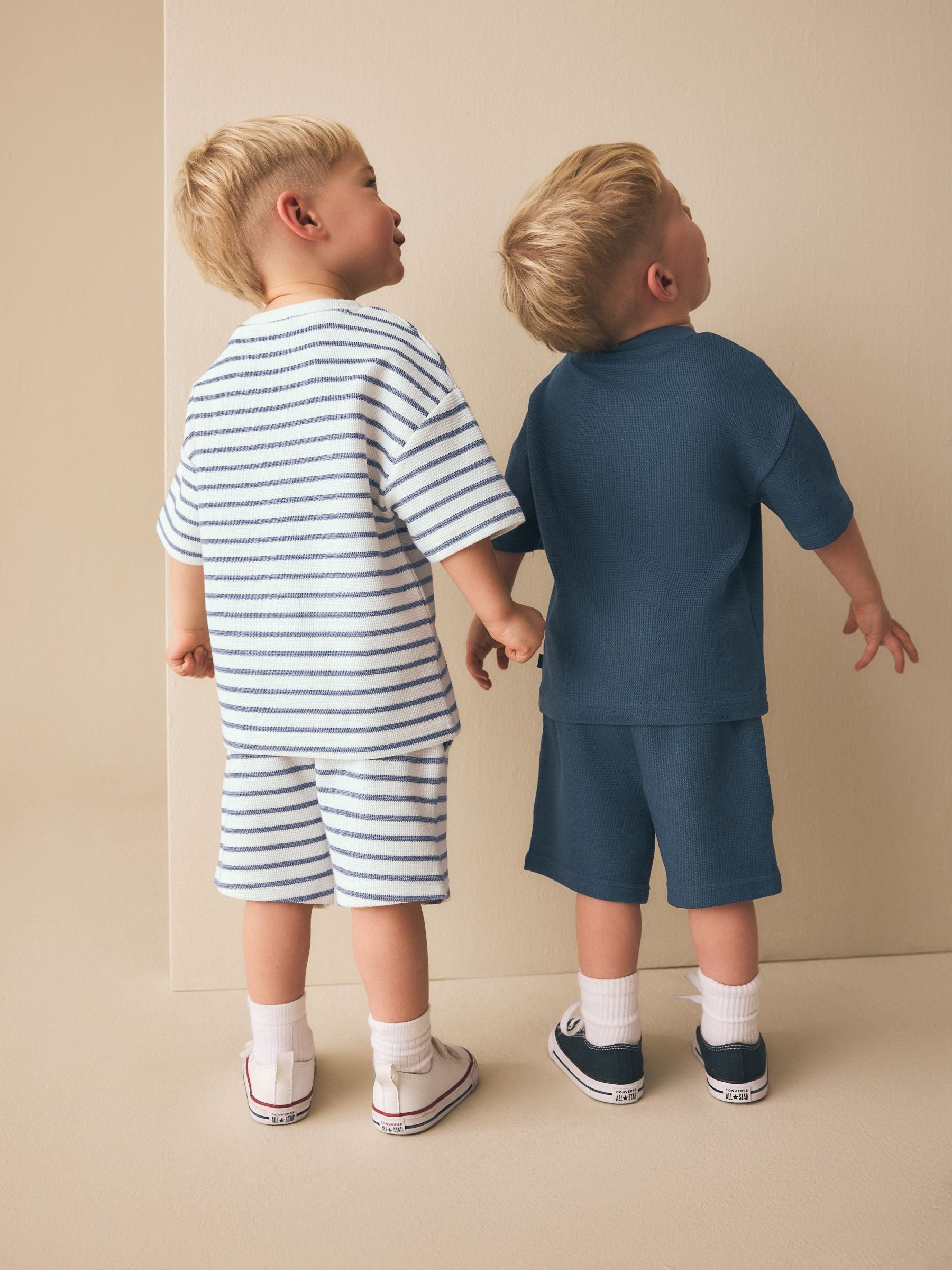 Blue/White Stripe Short Sleeve T-Shirt and Shorts Set 2 Pack (3mths-7yrs) image 3