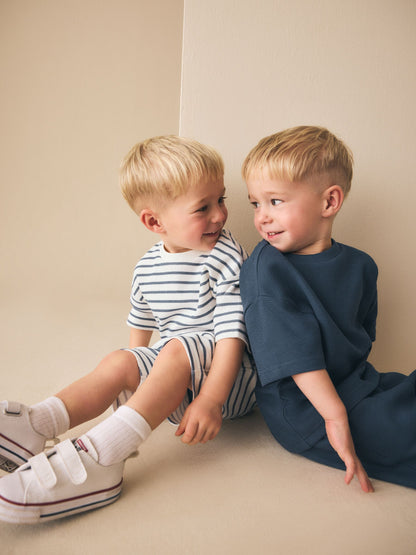 Blue/White Stripe Short Sleeve T-Shirt and Shorts Set 2 Pack (3mths-7yrs) image 5