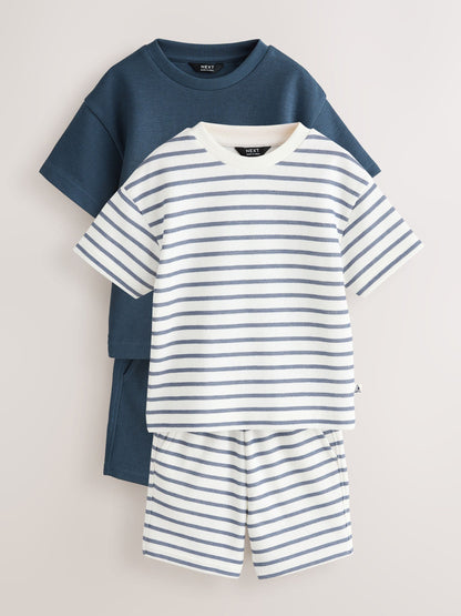 Blue/White Stripe Short Sleeve T-Shirt and Shorts Set 2 Pack (3mths-7yrs) image 6