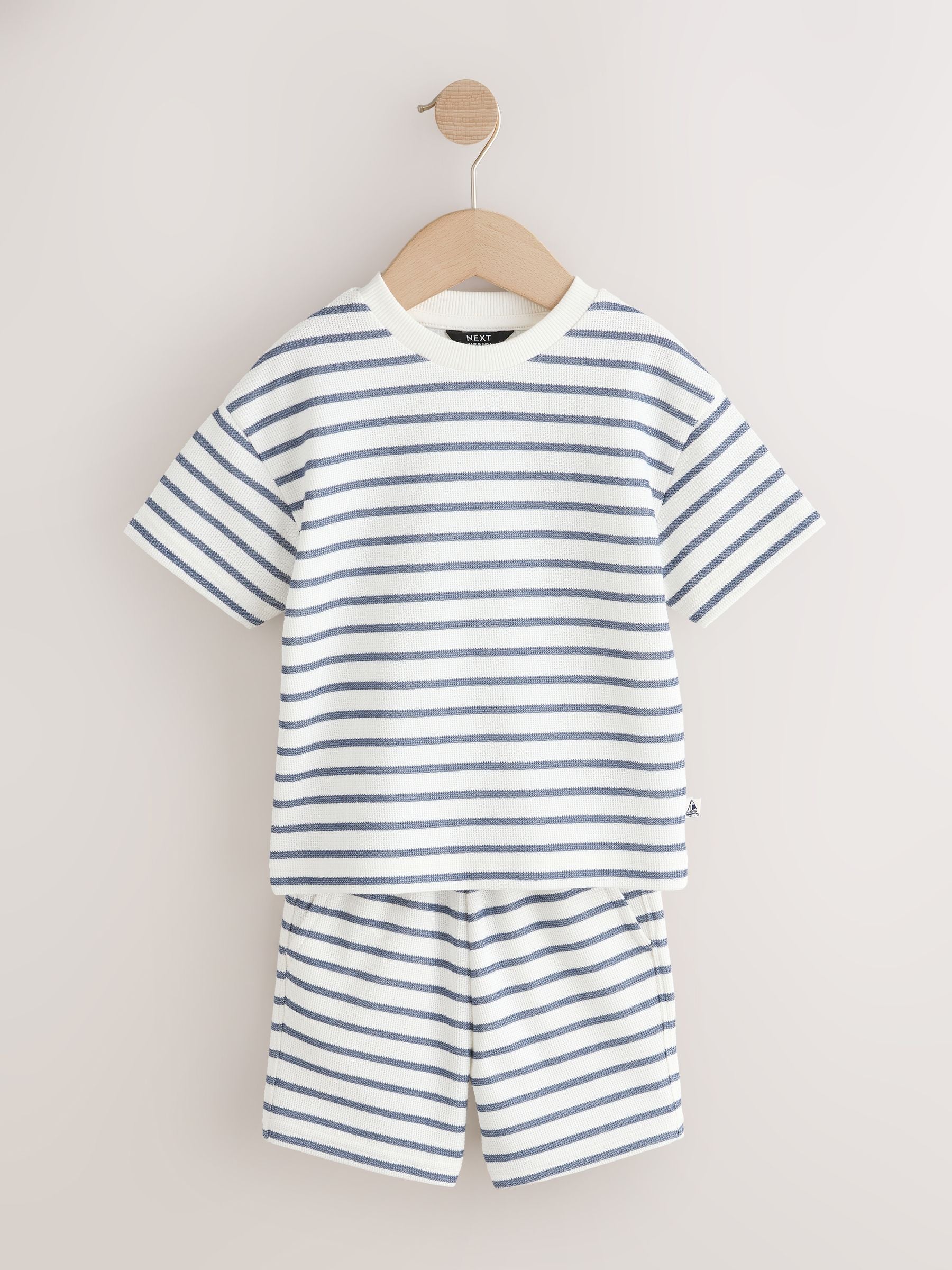 Blue/White Stripe Short Sleeve T-Shirt and Shorts Set 2 Pack (3mths-7yrs) image 7