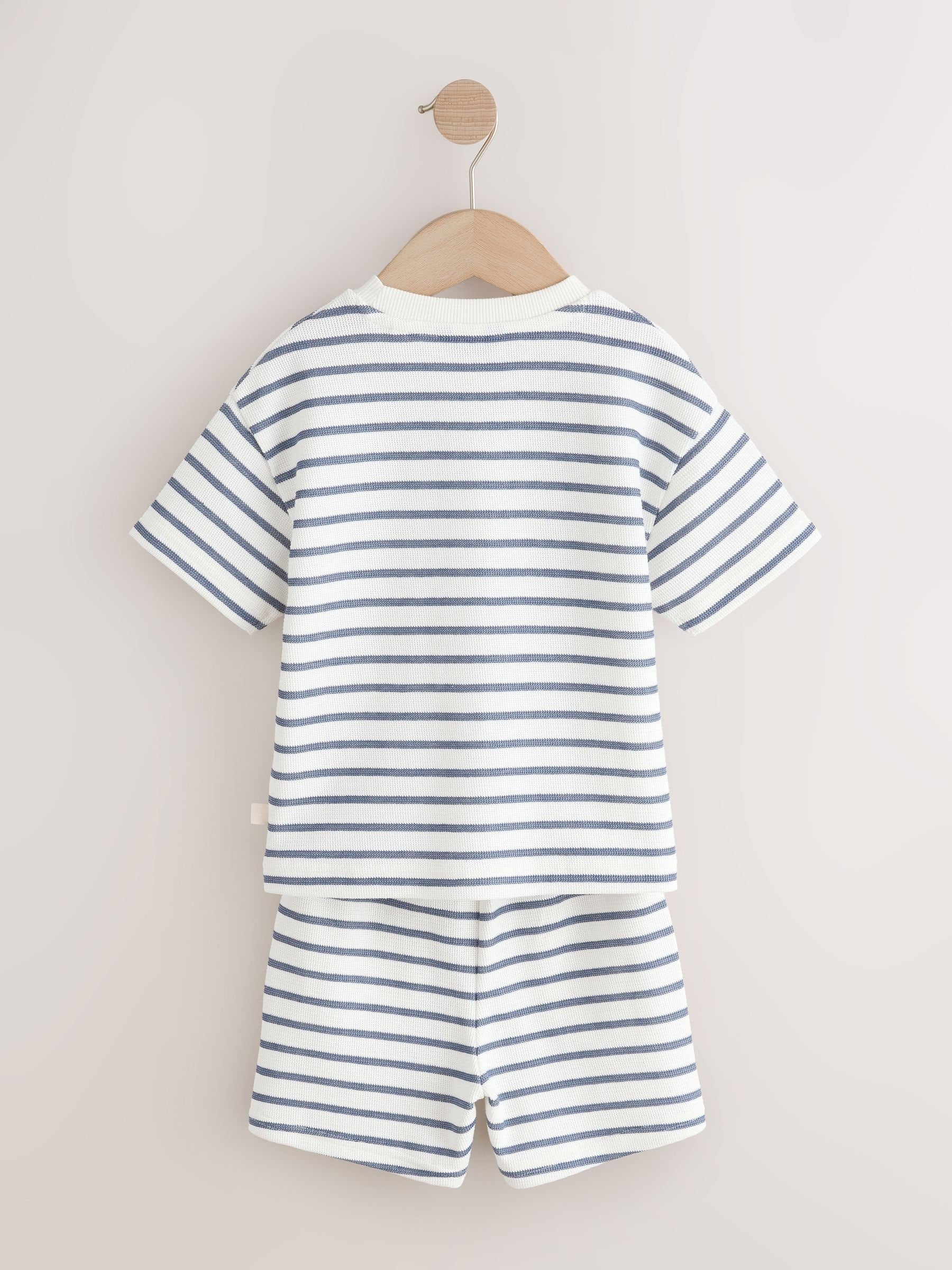Blue/White Stripe Short Sleeve T-Shirt and Shorts Set 2 Pack (3mths-7yrs) image 8
