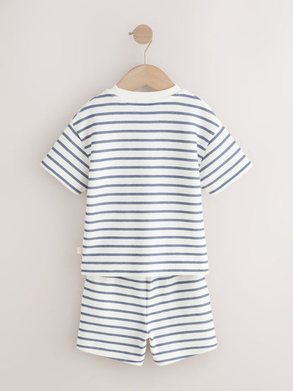 Blue/White Stripe Short Sleeve T-Shirt and Shorts Set 2 Pack (3mths-7yrs) image 8