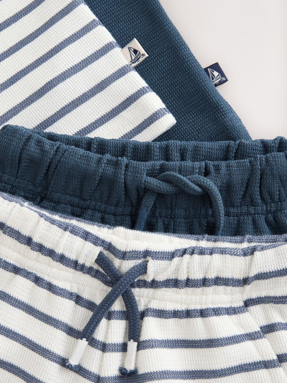 Blue/White Stripe Short Sleeve T-Shirt and Shorts Set 2 Pack (3mths-7yrs) image 9