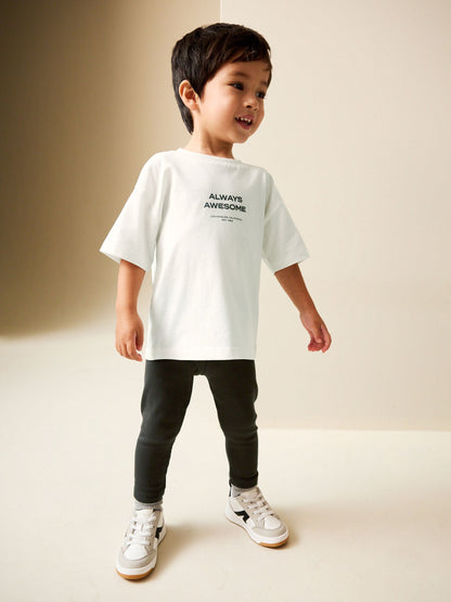 White Short Sleeves 100% Cotton T-Shirt and Leggings Set (3mths-7yrs) image 1