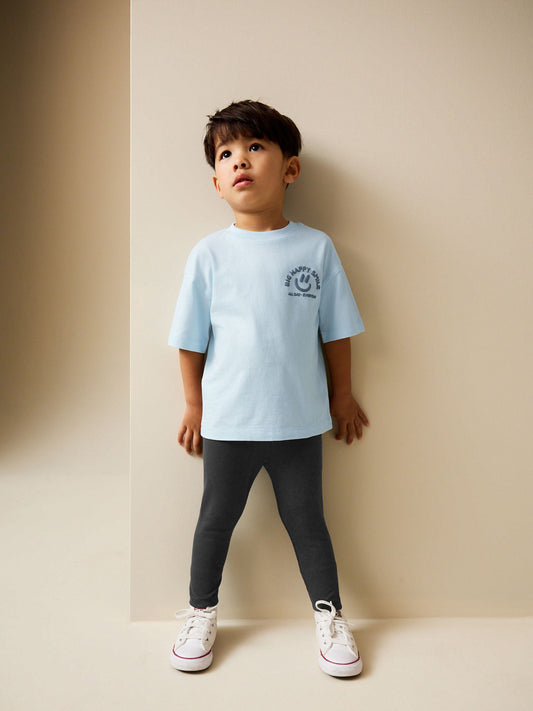 Blue Short Sleeves 100% Cotton T-Shirt and Leggings Set (3mths-7yrs) image 1
