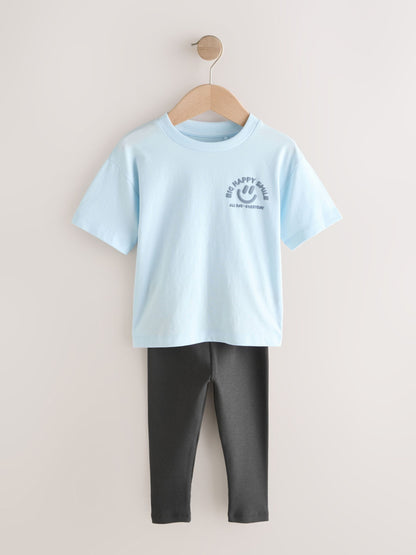 Blue Short Sleeves 100% Cotton T-Shirt and Leggings Set (3mths-7yrs) image 5