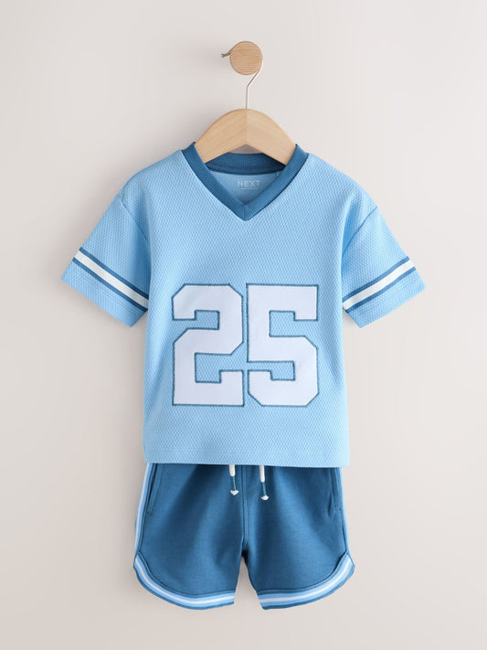 Light Blue Short Sleeve Varsity Shorts Set (3mths-7yrs) image 1