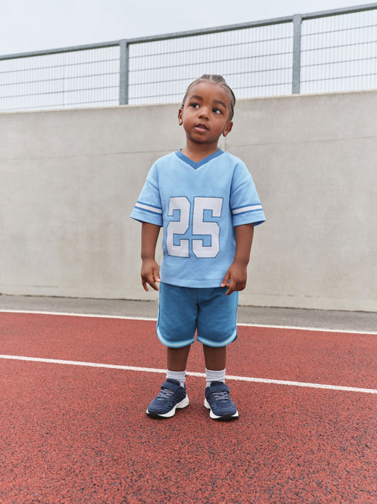 Light Blue Short Sleeve Varsity Shorts Set (3mths-7yrs) image 3
