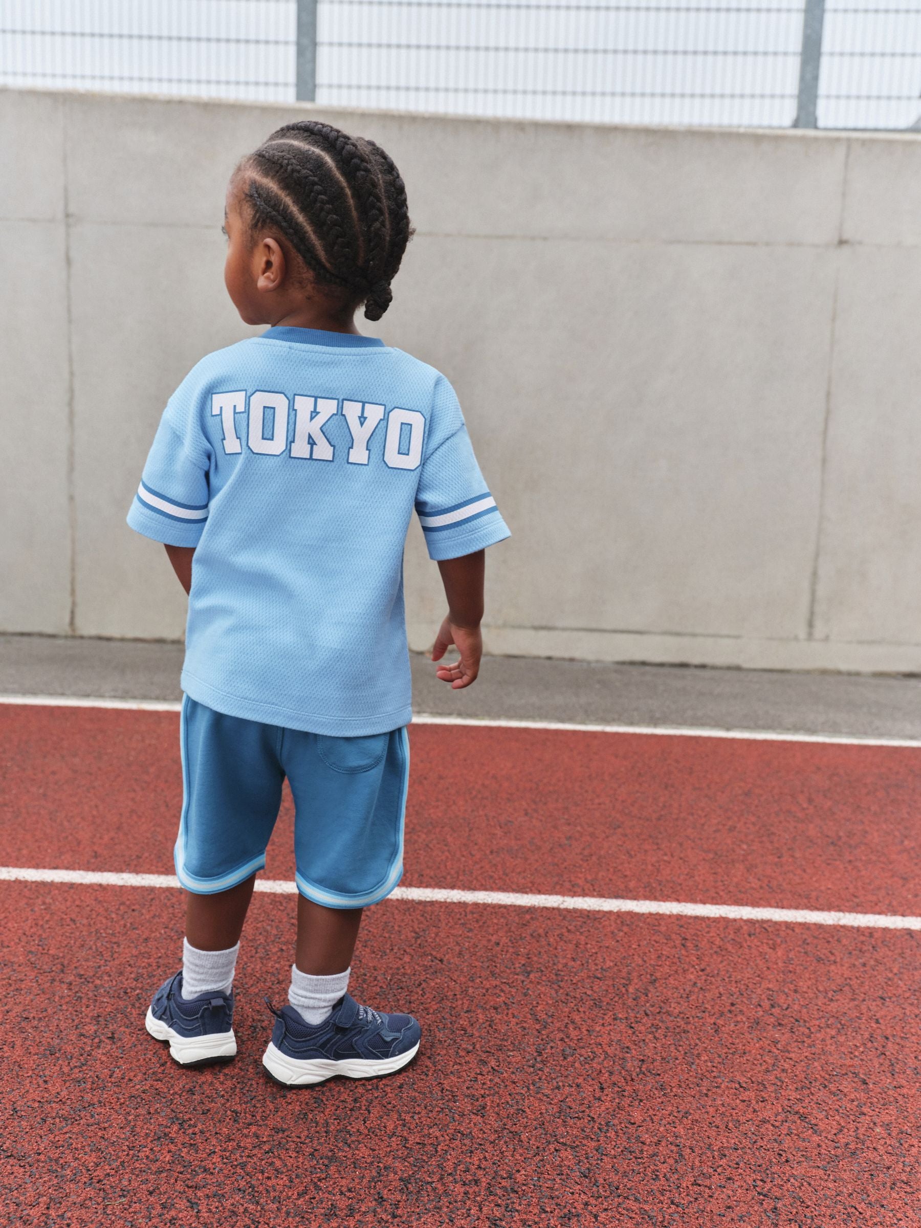 Light Blue Short Sleeve Varsity Shorts Set (3mths-7yrs) image 3