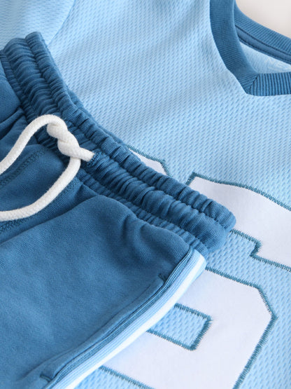 Light Blue Short Sleeve Varsity Shorts Set (3mths-7yrs) image 7