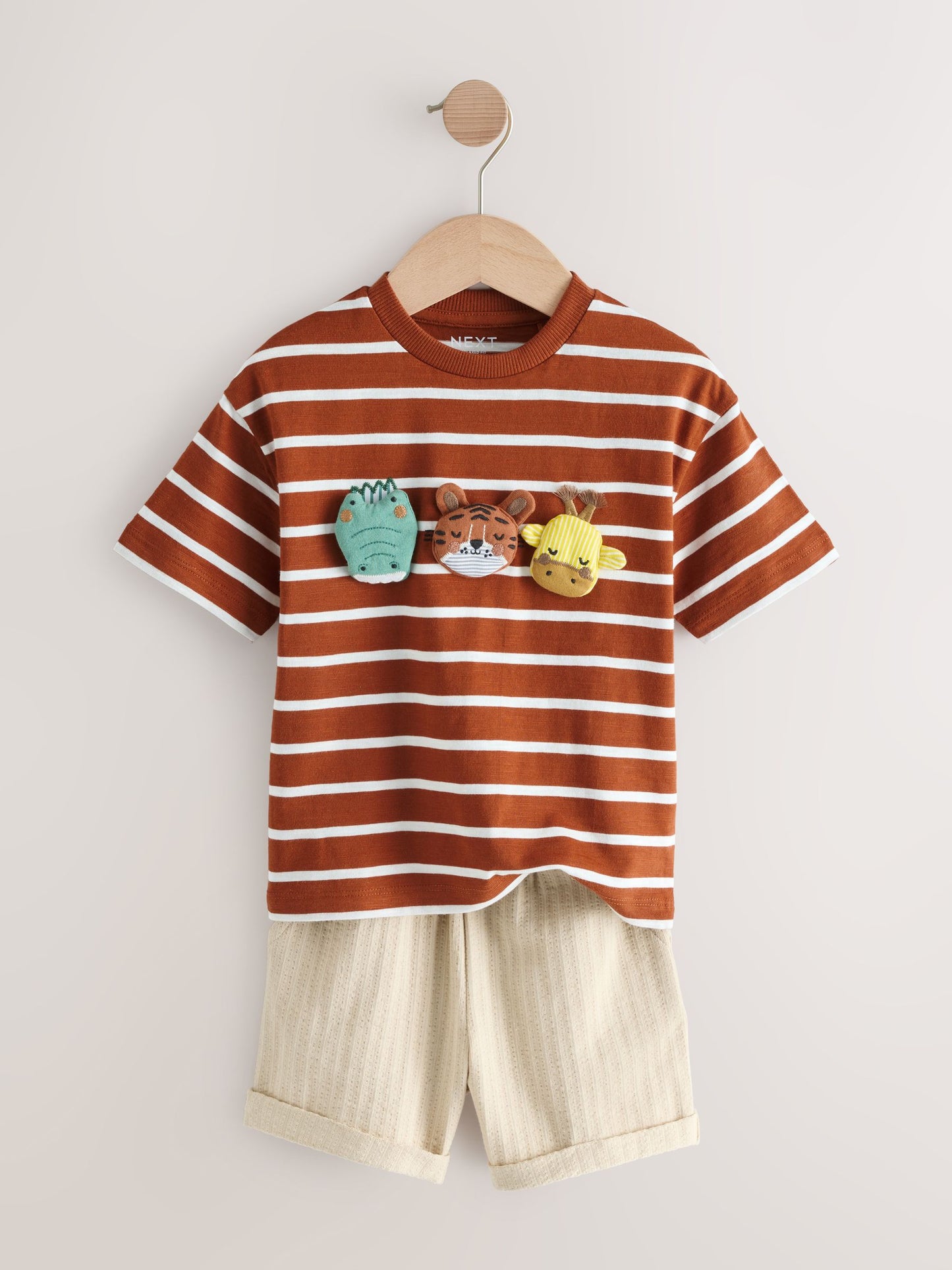 Rust Brown Stripe Padded Animals Short Sleeve T-Shirt and Shorts Set (3mths-7yrs) image 3