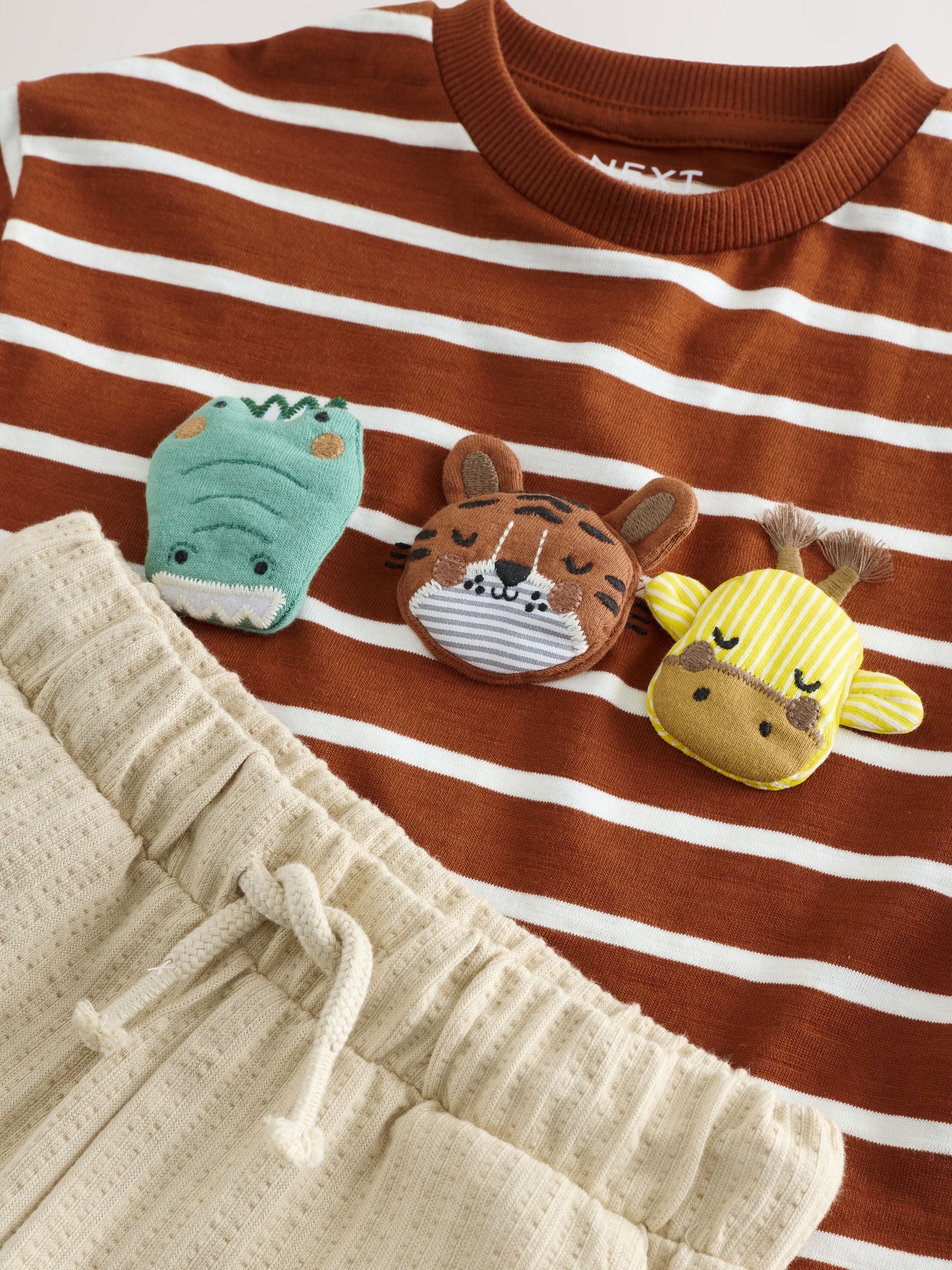 Rust Brown Stripe Padded Animals Short Sleeve T-Shirt and Shorts Set (3mths-7yrs) image 5