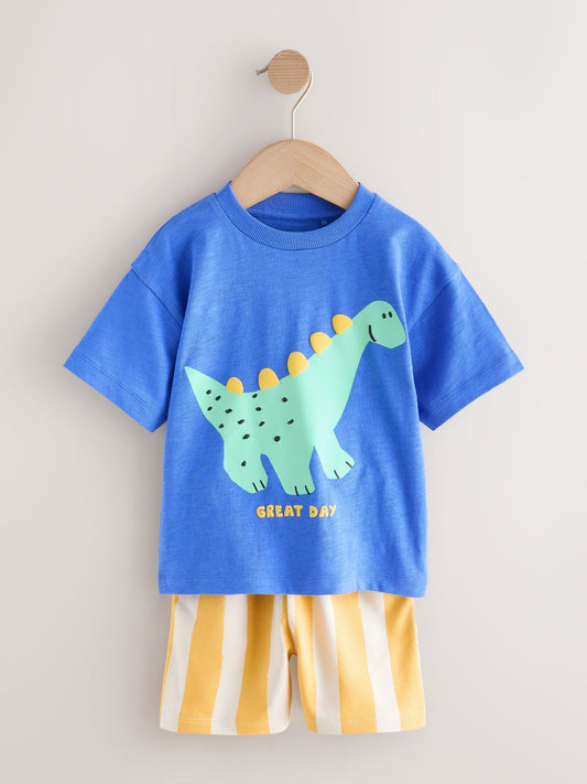 Blue Dinosaur Short Sleeve T-Shirt and Shorts Set (3mths-7yrs) image 1