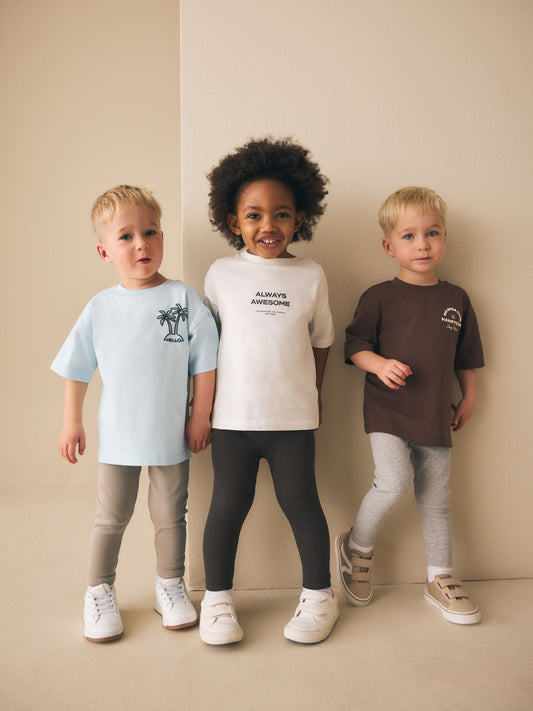 Blue/White/Brown Short Sleeve Top and Leggings Set 3 Pack (3mths-7yrs) image 1