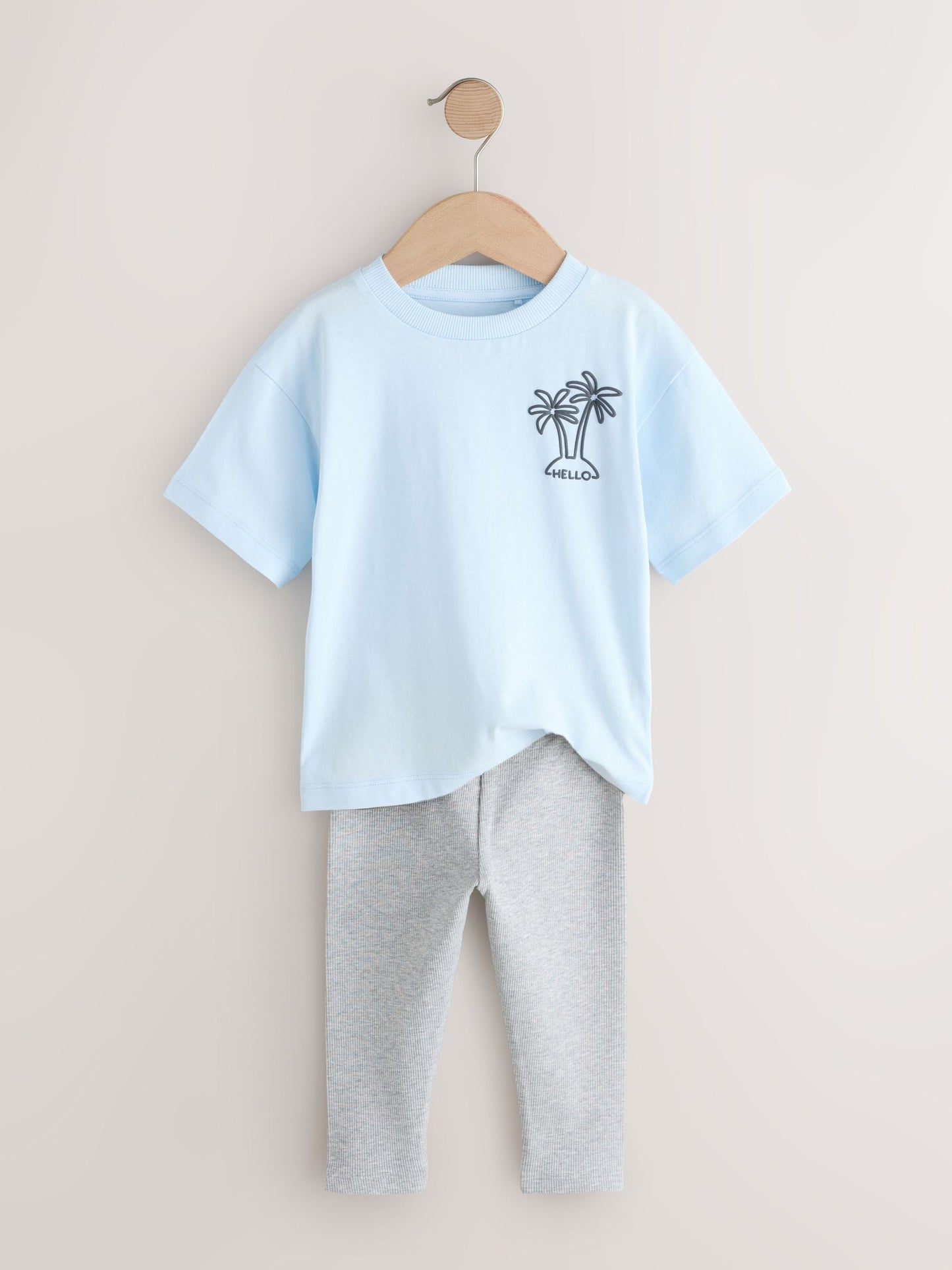 Blue/White/Brown Short Sleeve Top and Leggings Set 3 Pack (3mths-7yrs) image 7