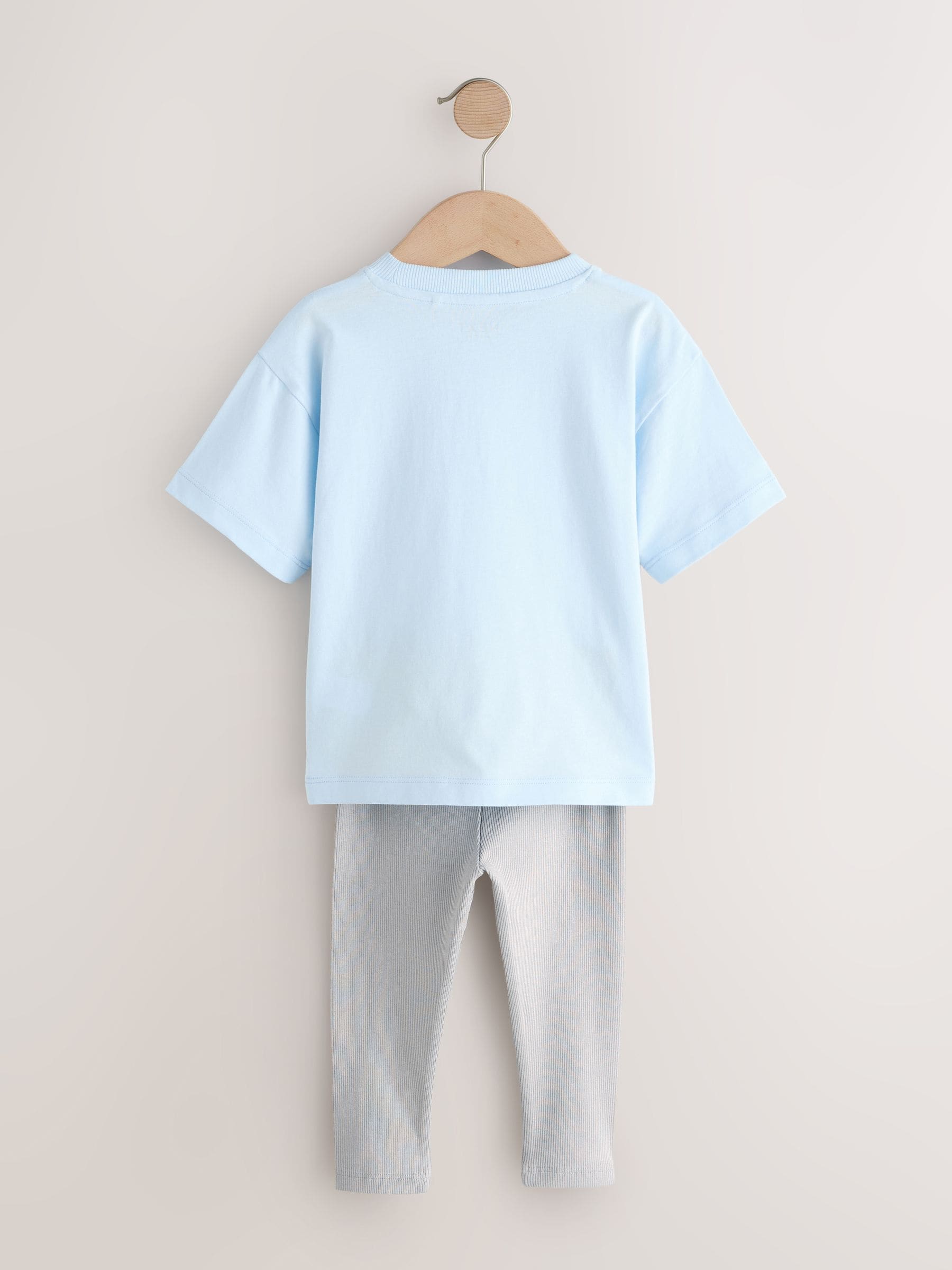 Blue/White/Brown Short Sleeve Top and Leggings Set 3 Pack (3mths-7yrs) image 8