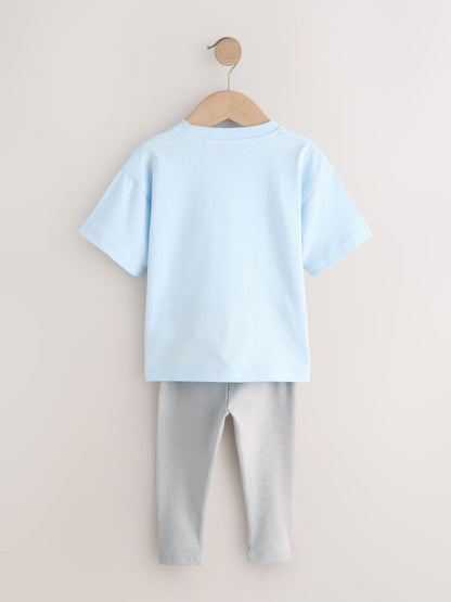 Blue/White/Brown Short Sleeve Top and Leggings Set 3 Pack (3mths-7yrs) image 8