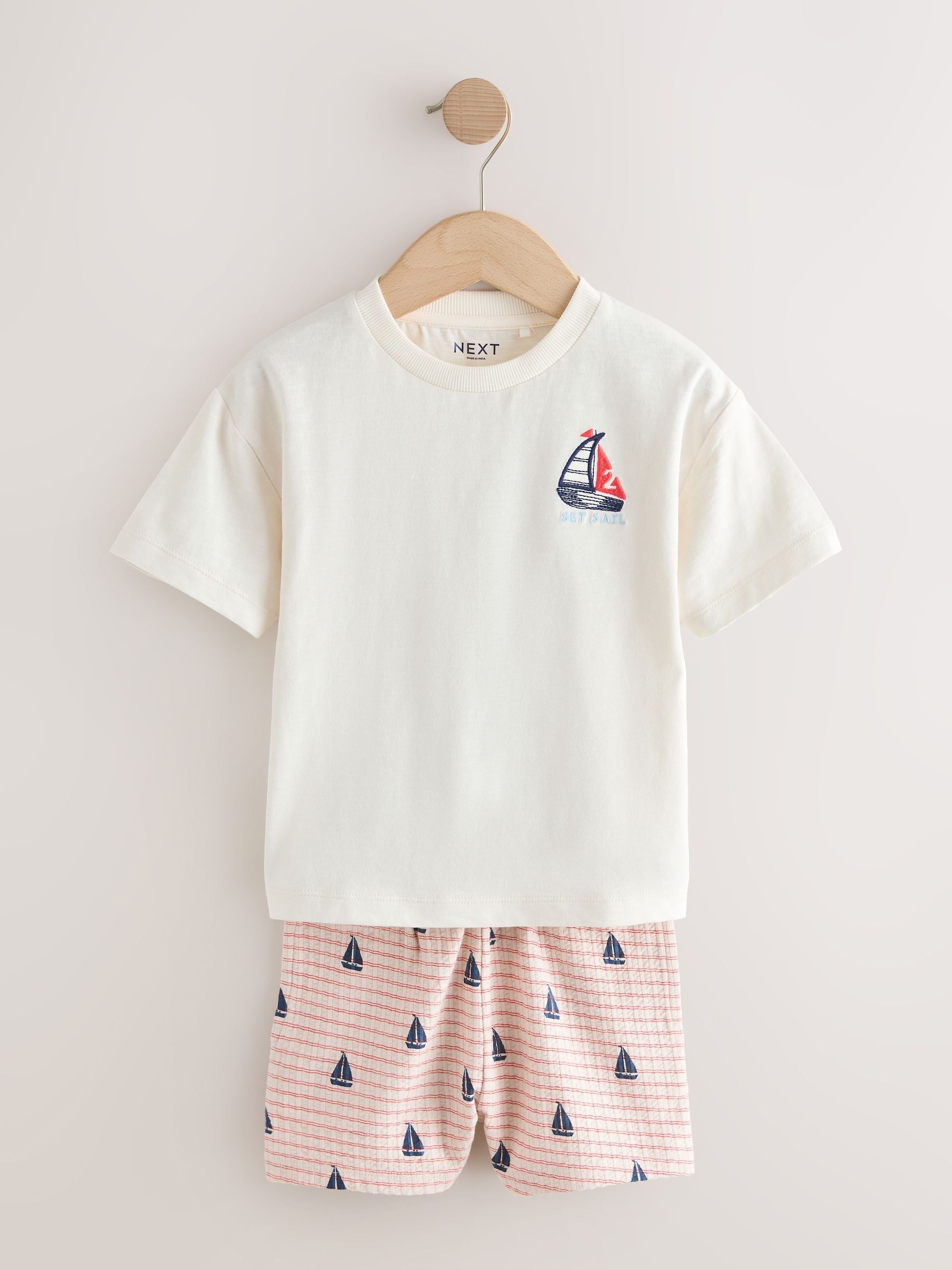 White Boat Embroidery Short Sleeve T-Shirt and Shorts Set (3mths-7yrs) image 5