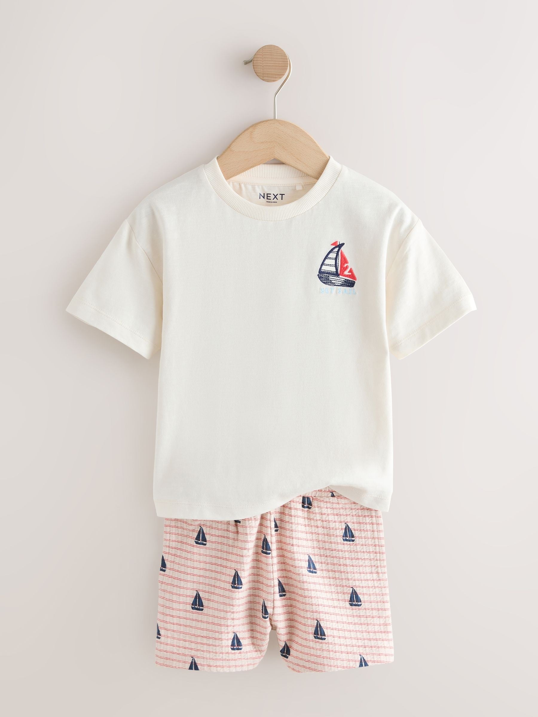 White Boat Embroidery Short Sleeve T-Shirt and Shorts Set (3mths-7yrs) image 6