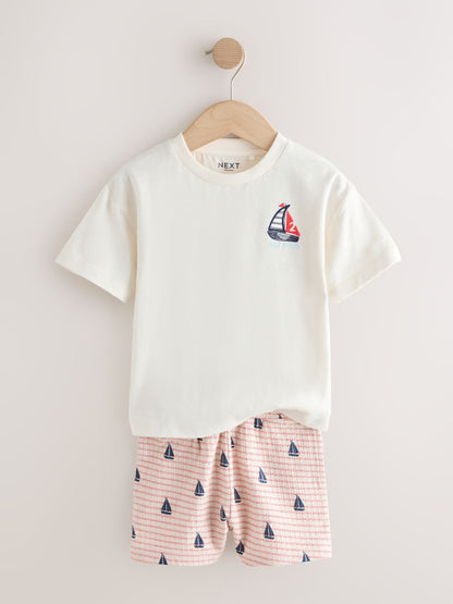 White Boat Embroidery Short Sleeve T-Shirt and Shorts Set (3mths-7yrs) image 6