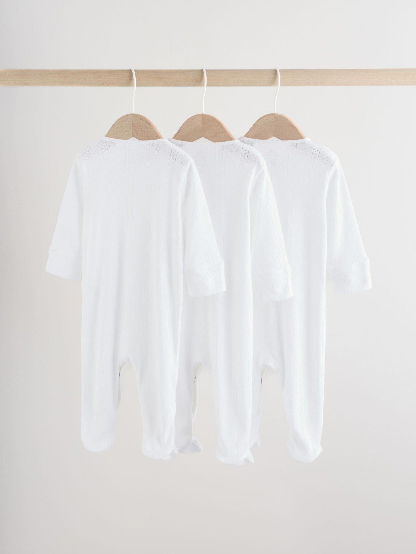 White Pointelle Baby Sleepsuits 3 Pack (0-18mths) image 2