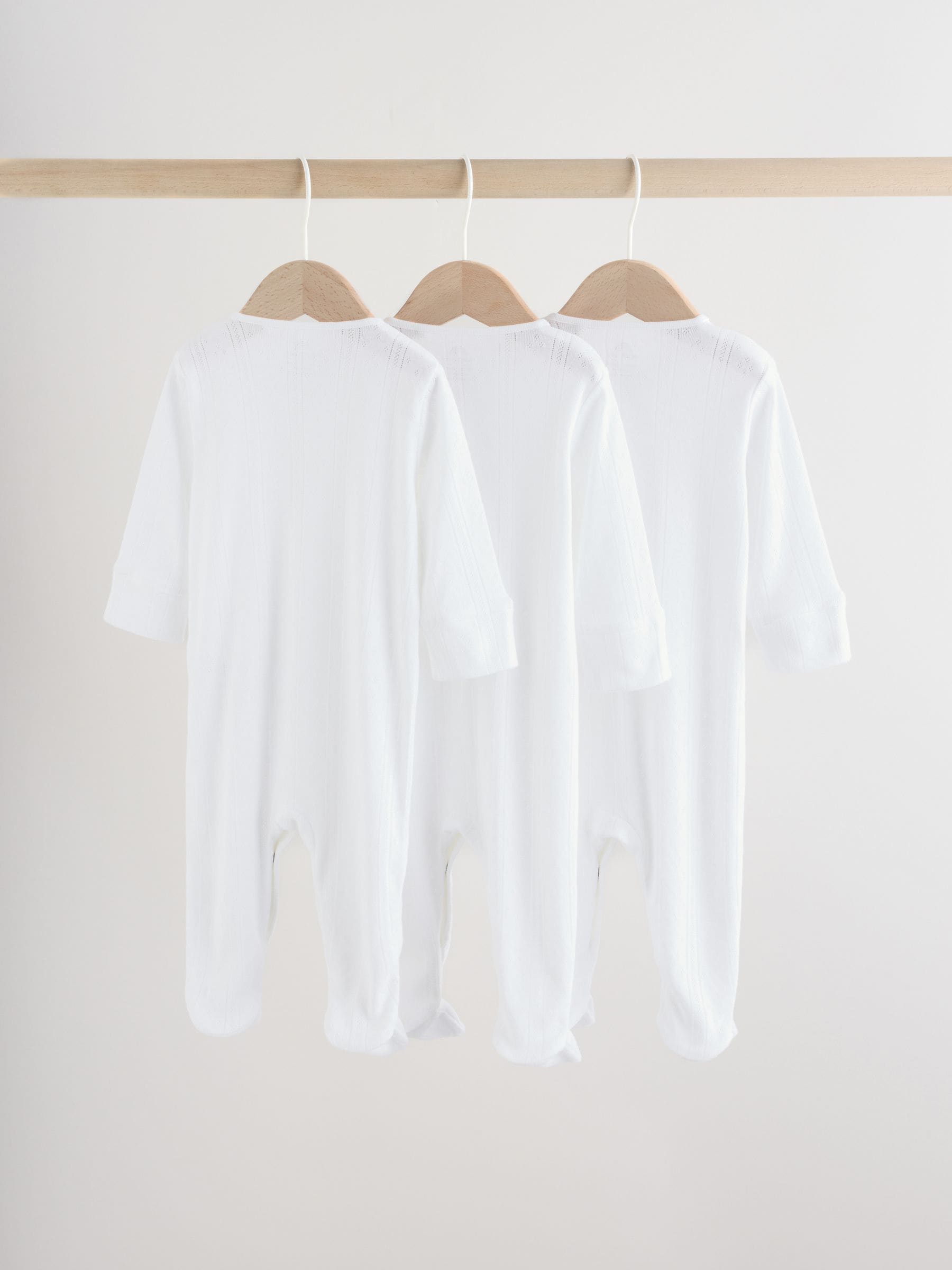 White Pointelle Baby Sleepsuits 3 Pack (0-18mths) image 2