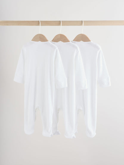White Pointelle Baby Sleepsuits 3 Pack (0-18mths) image 2