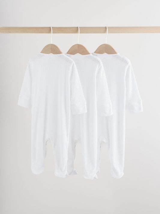 White Pointelle Baby Sleepsuits 3 Pack (0-18mths) image 2