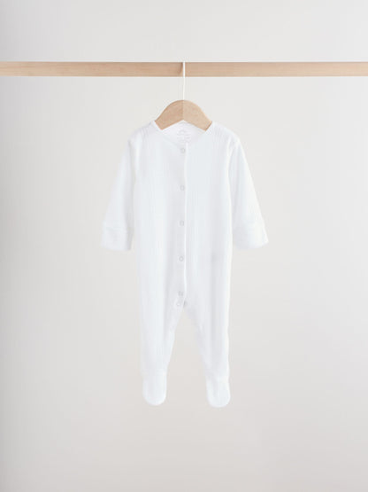 White Pointelle Baby Sleepsuits 3 Pack (0-18mths) image 3