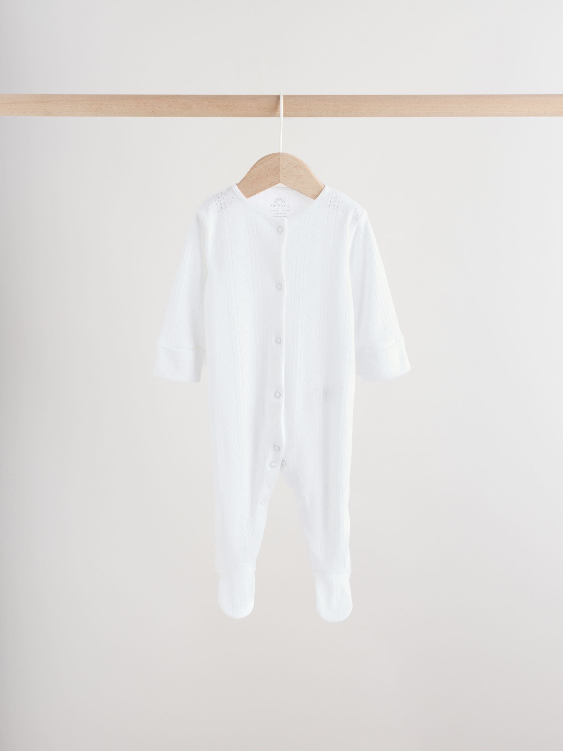 White Pointelle Baby Sleepsuits 3 Pack (0-18mths) image 3