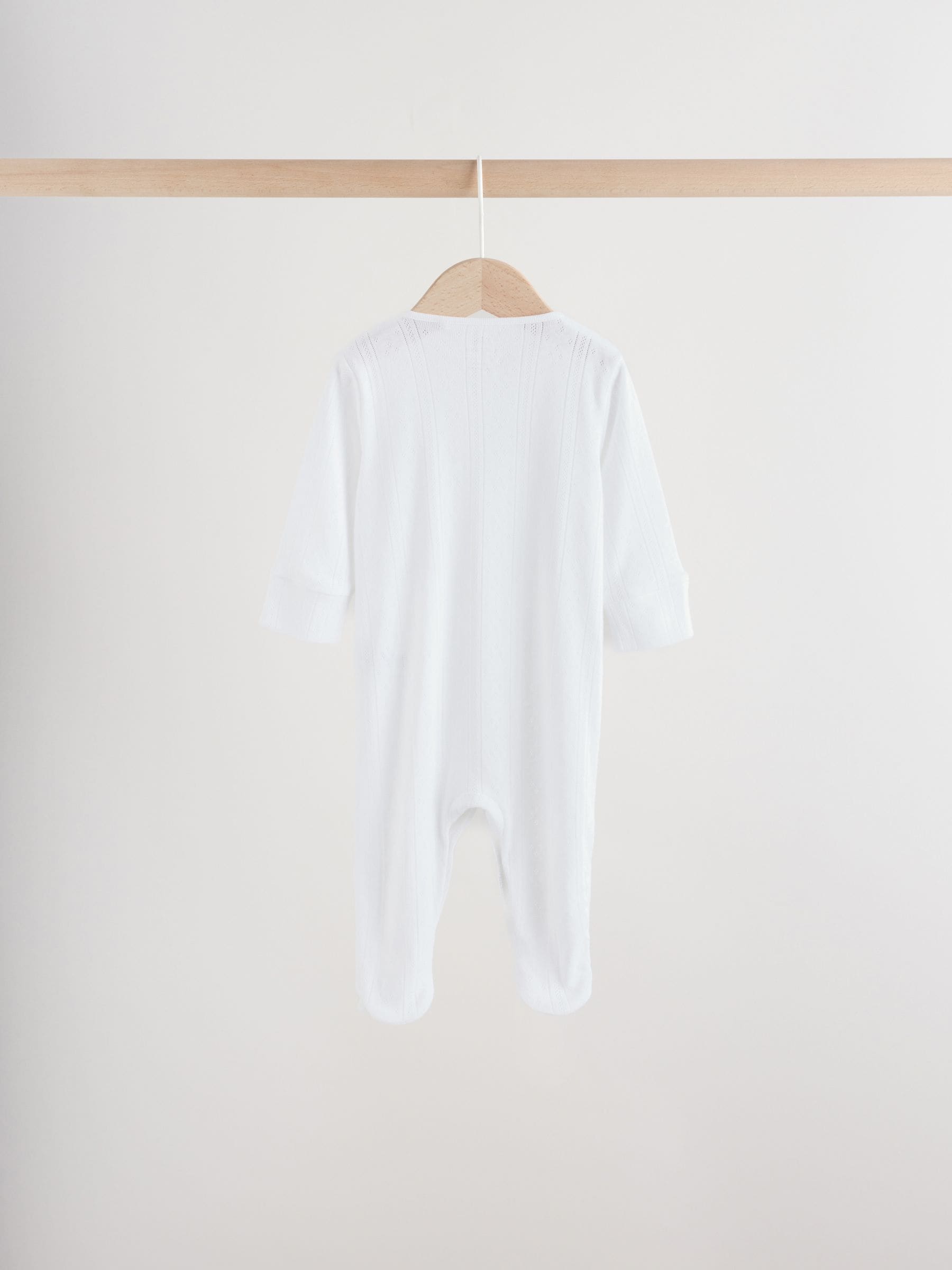 White Pointelle Baby Sleepsuits 3 Pack (0-18mths) image 4