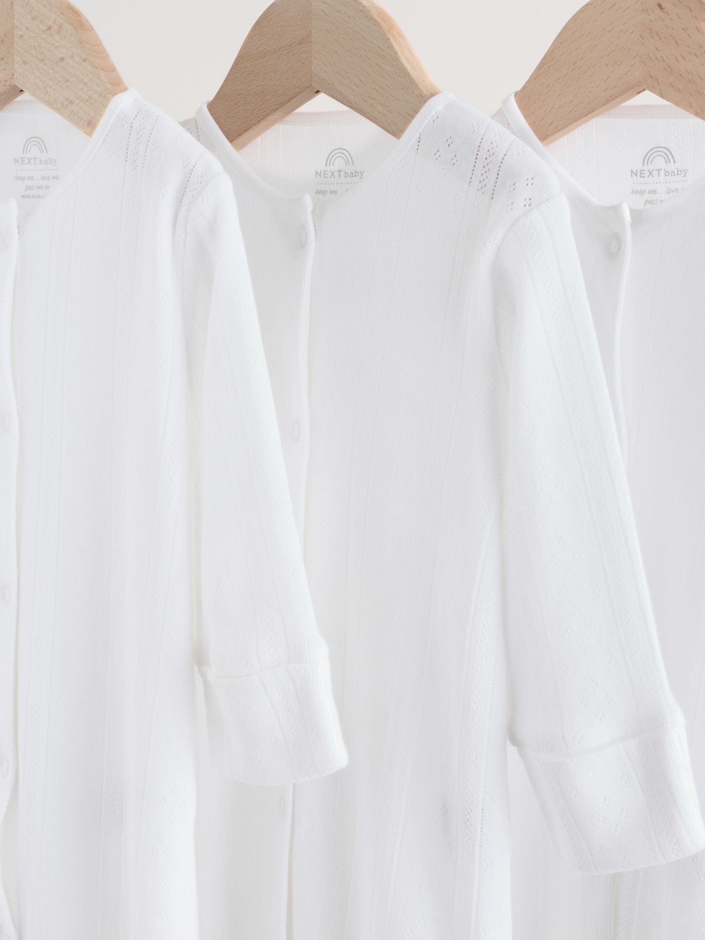 White Pointelle Baby Sleepsuits 3 Pack (0-18mths) image 5