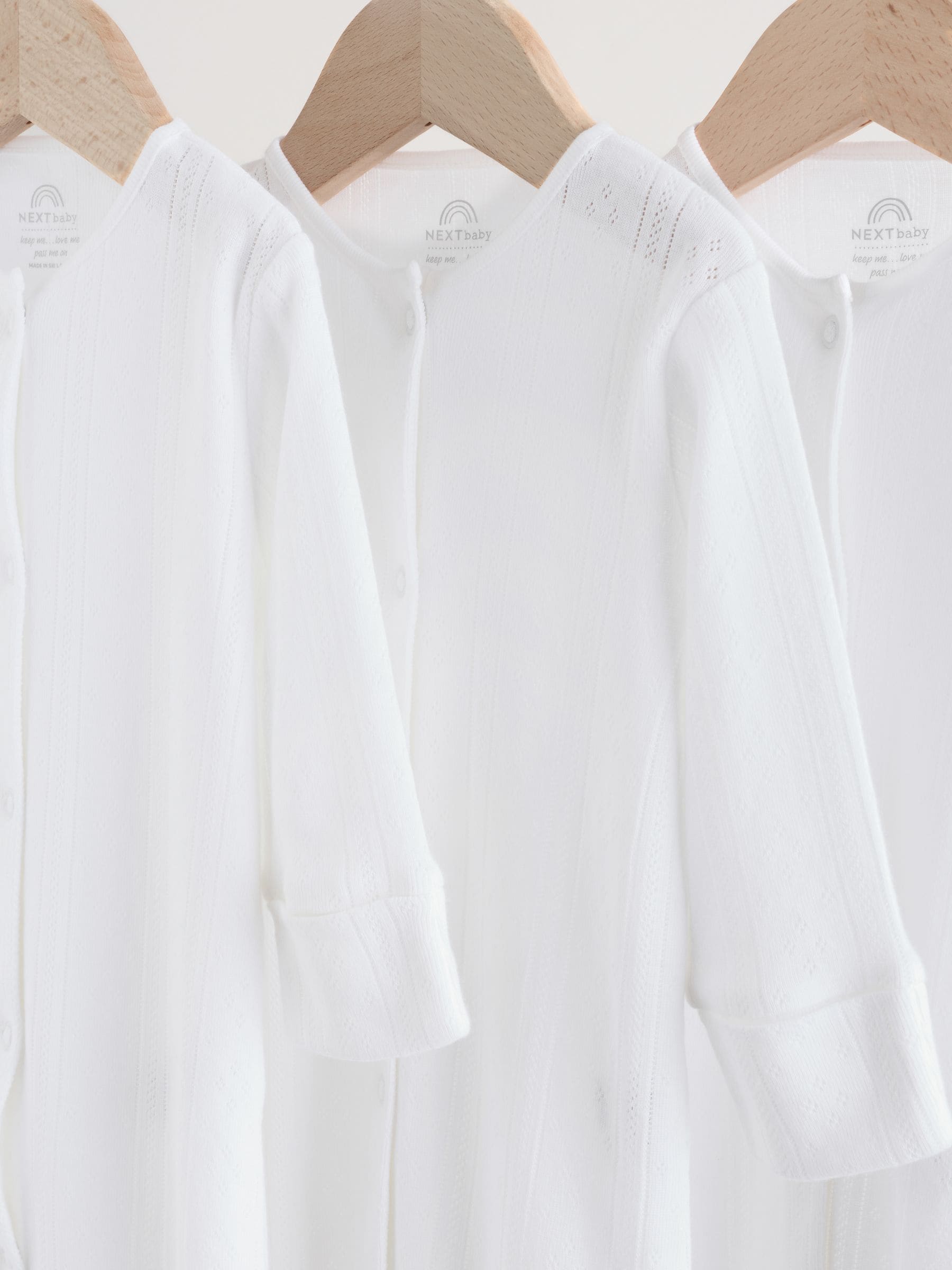 White Pointelle Baby Sleepsuits 3 Pack (0-18mths) image 5