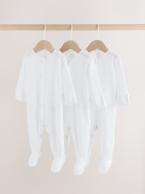White Pointelle Baby Sleepsuits 3 Pack (0-18mths) image 1