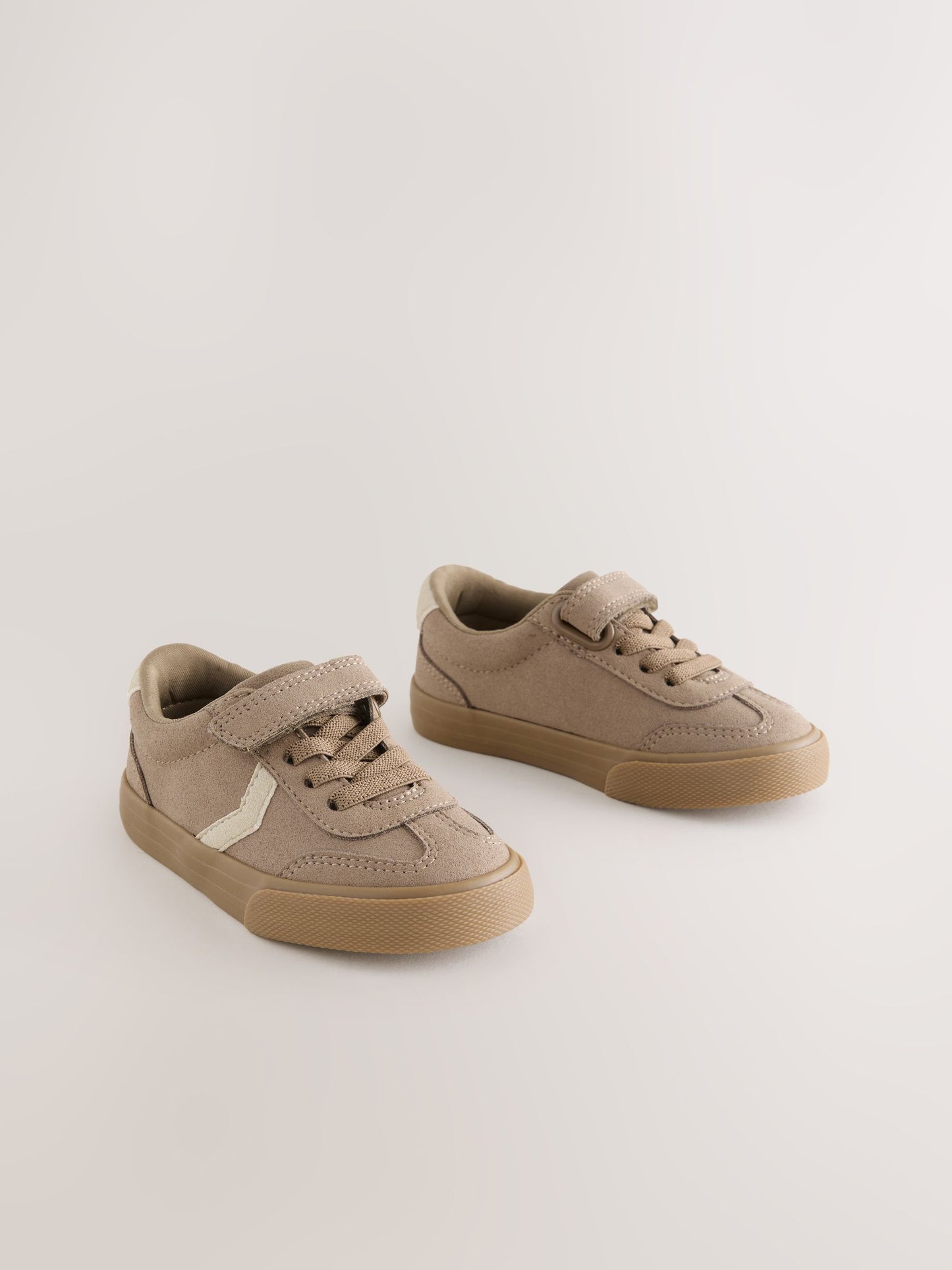 Neutral Brown Standard Fit (F) Touch Fastening Elastic Lace Trainers image 1