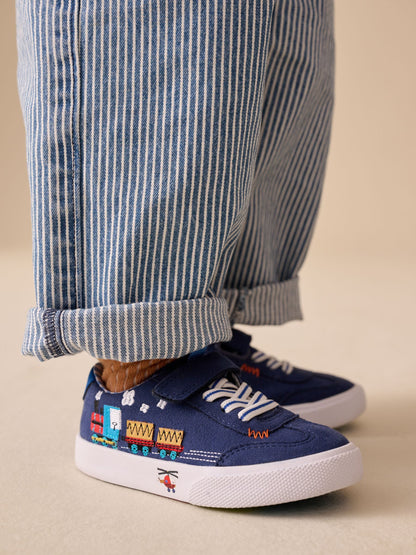 Navy Transport Standard Fit (F) Touch Fastening Elastic Lace Trainers image 1