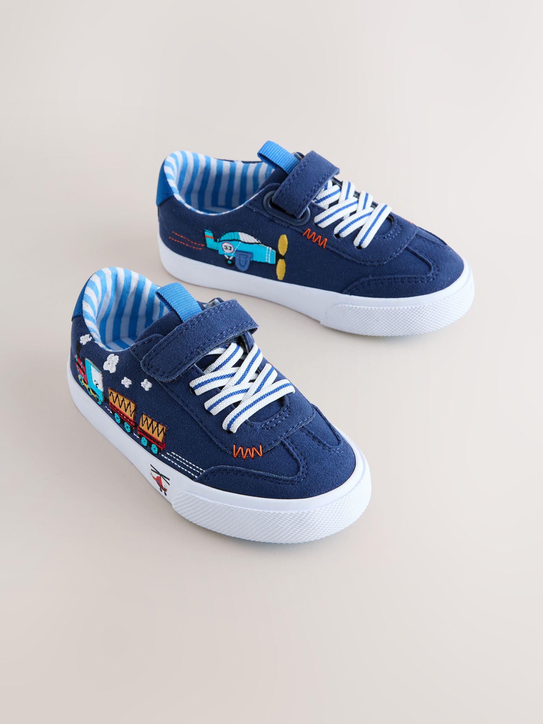 Navy Transport Standard Fit (F) Touch Fastening Elastic Lace Trainers image 4