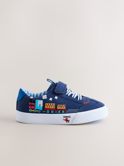 Navy Transport Standard Fit (F) Touch Fastening Elastic Lace Trainers image 5