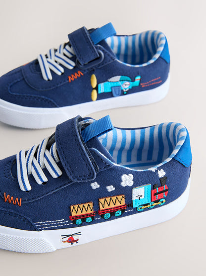 Navy Transport Standard Fit (F) Touch Fastening Elastic Lace Trainers image 6