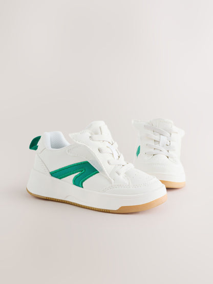 White/Green Wide Fit (G) Touch Fastening Elastic Lace Trainers image 1