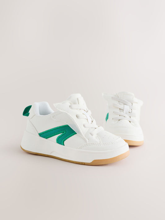 White/Green Wide Fit (G) Touch Fastening Elastic Lace Trainers image 1