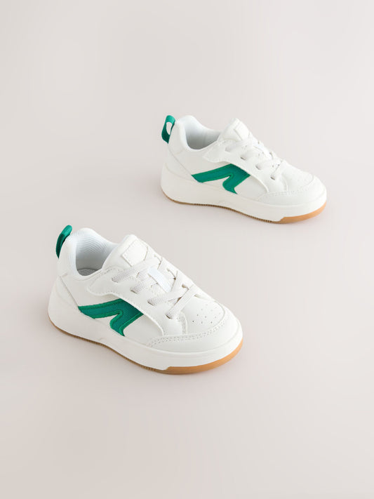 White/Green Wide Fit (G) Touch Fastening Elastic Lace Trainers image 2